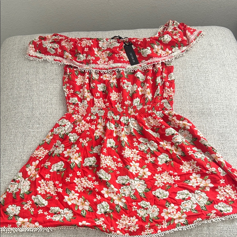 Cotton On Red Floral Off-Shoulder women  Dress